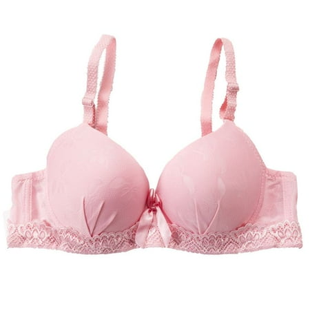 

Abcelit Clearance! Women Embroidery Lace Bra Sexy Padded Up Underwire Ladies Bow Brassiere Bra Pink 70B