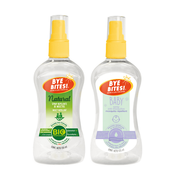 Duopack Bye Bites Repelente de Mosquitos Natural + Baby Repelente de Mosquitos para Bebé con Manzanilla BYE BITES Repelente Natural y Baby