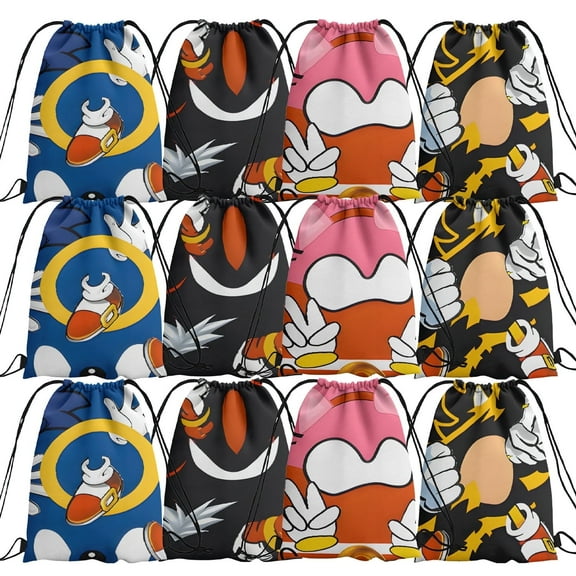 12 pcs Blue Hedgehog Birthday Party Drawstring Bags Party Goodie Gift Bags Birthday Decorations for Party Supplies