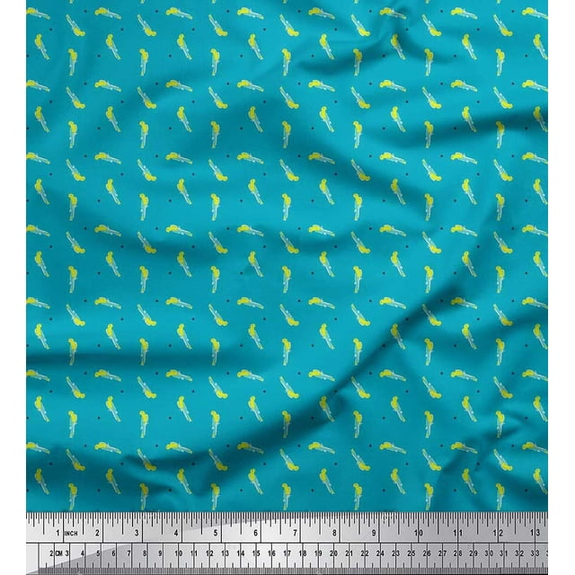 Soimoi Moss Georgette Fabric Dot & Parrot Bird Print Fabric by The Yard 42 Inch Wide