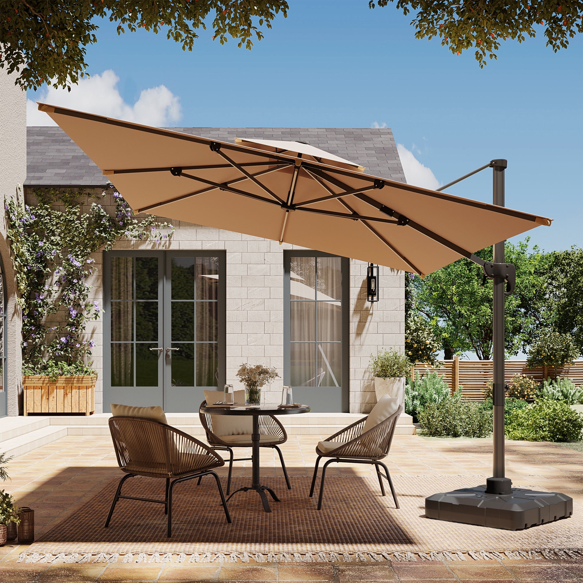 LAUSAINT HOME 9 X 12FT Patio Umbrella Outdoor Cantilever Rectangle 360°Rotation Aluminum Offset Umbrella for Garden Deck Pool Patio, Beige