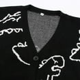 thumbnail image 5 of Women Cartoon Dinosaur Button Cardigan Cute Slouchy Jacquard Knit Long Sleeve Open Sweater Coat Black L, 5 of 9