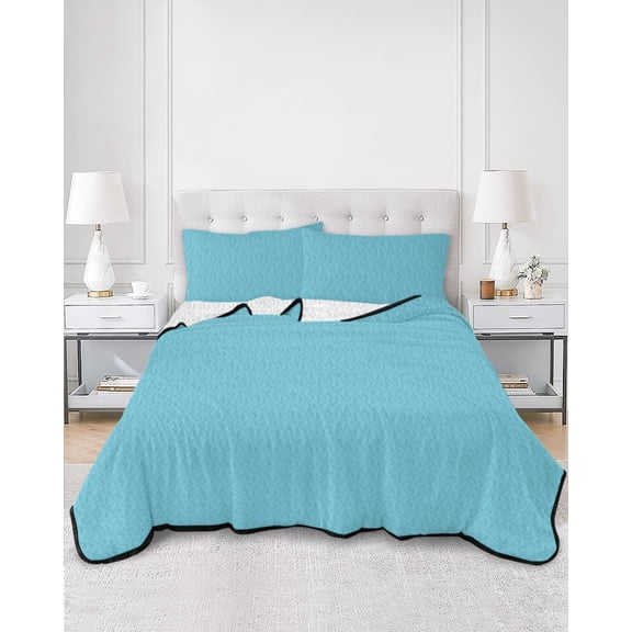 Quilts Queen Size, Pure Azureblue Soft Comforter Bedding Set for Bed, Contemporary Solid Color Minimalist Art Lightweight Quilted Bedspread with Pillow Cover(2 Pieces) for All Season, 90x96 Inch