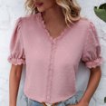thumbnail image 4 of Hvot&aat Women's Puff Sleeve V Neck Lace Trim Blouses Dressy Polka Dots Crochet Shirts Summer Casual Sweet Tops, 4 of 7