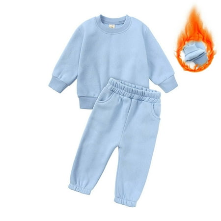 

Odeerbi Toddler Sweatshirt Girls Boys Fall Winter Long Sleeve Round-Neck Blouses Casual Pants Baby Suit Blue