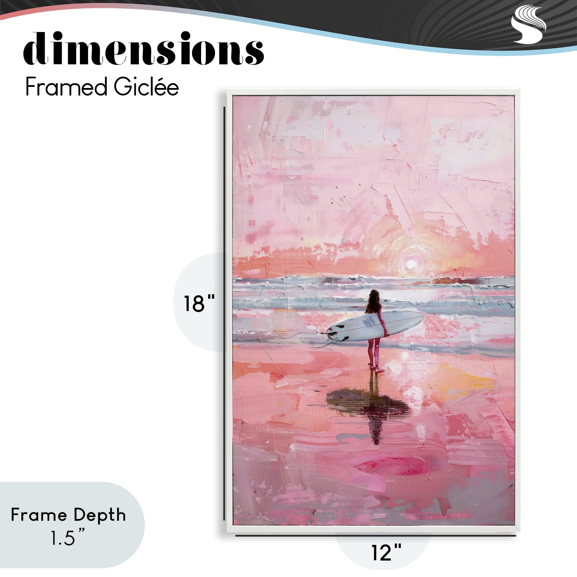 Stupell Industries Surfer at Pink Sunset White Framed Giclee Art, design by Creative Studio