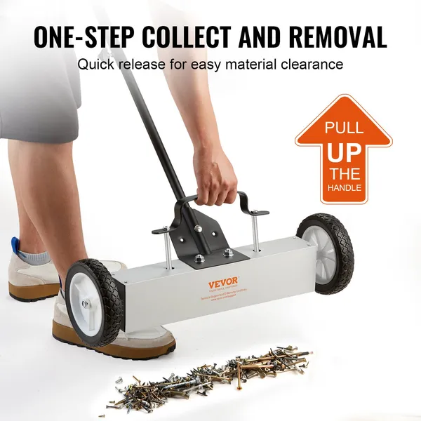 45Lbs Rolling Magnetic Sweeper with Wheels 18 Inch Large Magnet Pickup Lawn Sweeper Push Type Magnetic Pick Up Sweeper Telescoping Handle Easy Cleanup Workshop Garage Yard