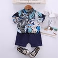 thumbnail image 2 of Otqutp Kids Party Outfits Set Toddler Boy Clothes Short Sleeve Leaves Printed Lapel Buttons Shirt Pockets Shorts Set Gentleman Outfits Set, 2 of 7