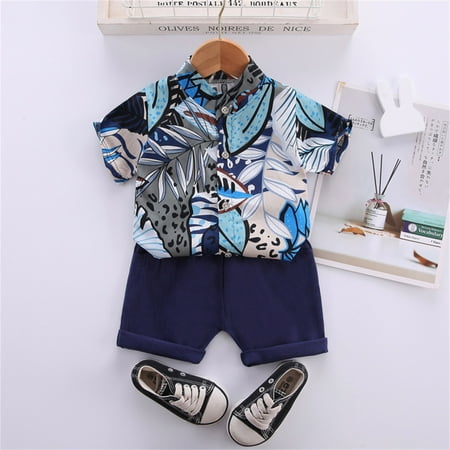 

Hunpta Kids Toddler Boy Clothes Short Sleeve Leaves Printed Lapel Buttons Shirt Pockets Shorts Set Gentleman Outfits Set