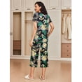 thumbnail image 4 of Ekouaer 2 Pack: Women's Set Short Sleeve Pj Top Capri Pants - Pajamas Sets Lounge & Sleepwear Set Black Flower/Green Leaf, 4 of 7