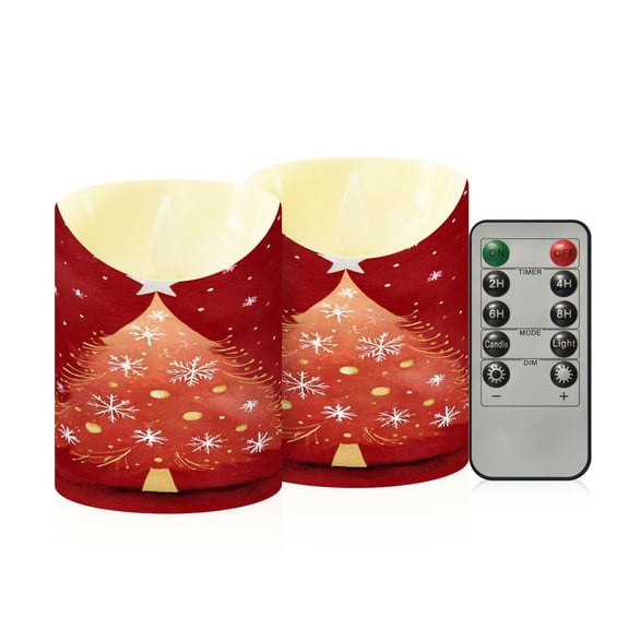 2 PCS Tilted Flameless Candles Flickering LED Lights Battery Operated Candles with Remote Timers for Holiday Decor Red Christmas Tree
