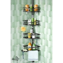 Corner Shower Caddy Tension Pole: Rustproof 4-Tier Bathroom Organizer Shelves for Bathtub Shampoo Storage - 47-121 Inch Quick Install Adjustable Rod Standing Rack with Soap Rac