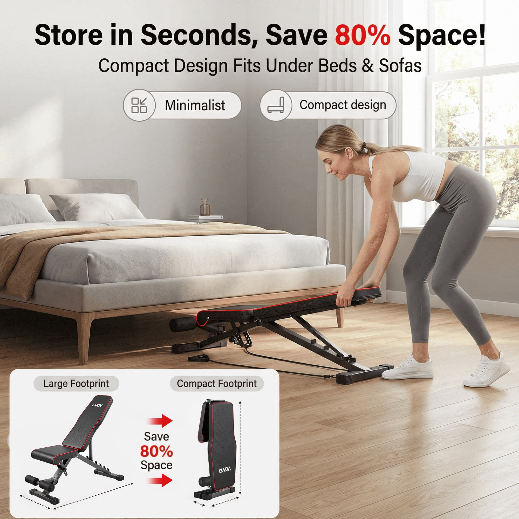 GVDV Adjustable Weight Bench for Full Body Workout, Foldable Bench for Home Gym Strength Training
