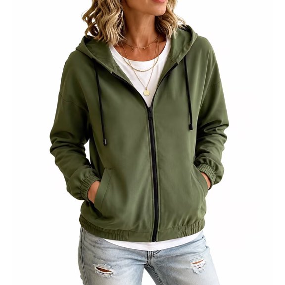 PBFRDSJ Women's Lightweight Rain Jacket Comfortable Stretch Hooded Zip Up Jacket with Pockets for Hiking Travel Outdoor Sizes S-2XL