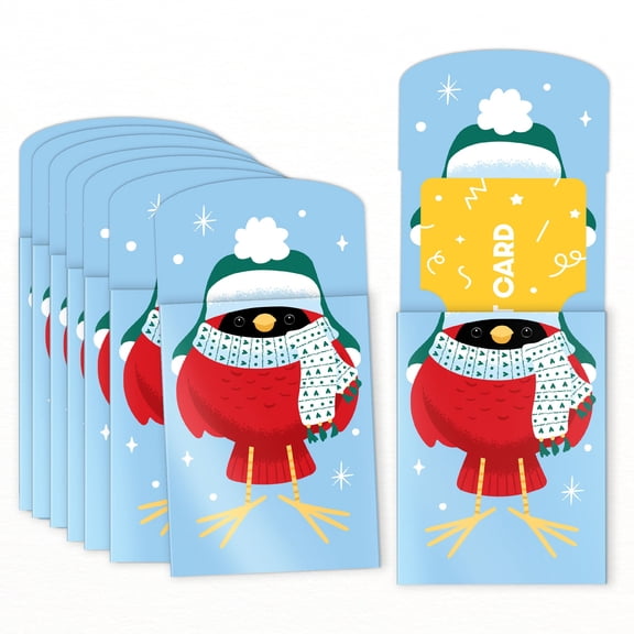 Big Dot of Happiness Winter Birds Gift Card Holders with Envelopes, Winter Holiday Party Cash Money Holders and Gift Card Sleeves, Christmas Birds Nifty Gifty Pack, Set of 8