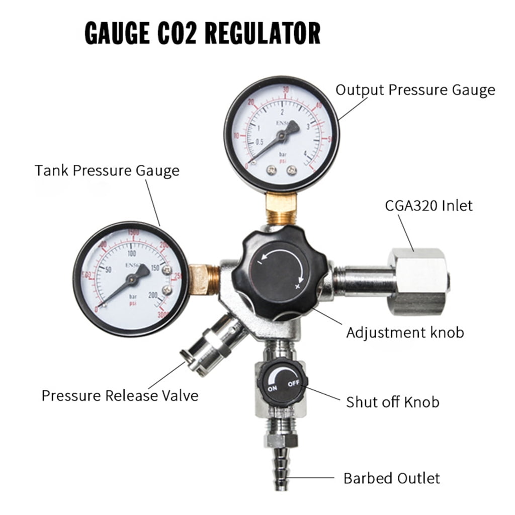 CO2 Regulator Valves 5/16in Regulator Draft Beer Machine Double Stage Carbon Dioxide Pressure Reducing Valves Stainless