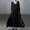 thumbnail image 2 of Women's Elegant Long Sleeve V Neck Linen Maxi Dress Stylish Vest Design Comfortable Casual Summer Outfit, 2 of 2