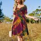 thumbnail image 2 of Vestido de manga corta magenta dorado con diseño de libélula colorida vestidos de noche para mujer ropa femenina, 2 of 6