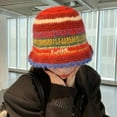 thumbnail image 3 of SikaFu Color Striped Thermal Basin Hat Fashion Versatile Autumn and Winter Retro Temperament Knitted Bucket Hats for Women, 3 of 6