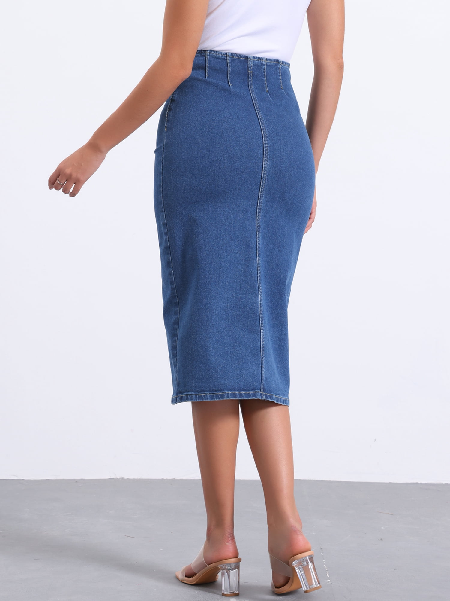 DARING DIVA Women's Denim Front Slit Zipper Bodycon Midi Jean Skirt XL Jean Blue