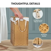 edx Laundry Basket with Lid, 90 L Hand-Woven PP Rattan Laundry Basket with Handle, Foldable, Removable Liner, Natural