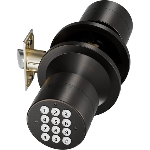 Keyless Entry Door Lock,Door Knob with Keypad,Smart Code Door Lock,Mute Mode,Passage Function, Easy to Install,Oil Rubbed Bronze
