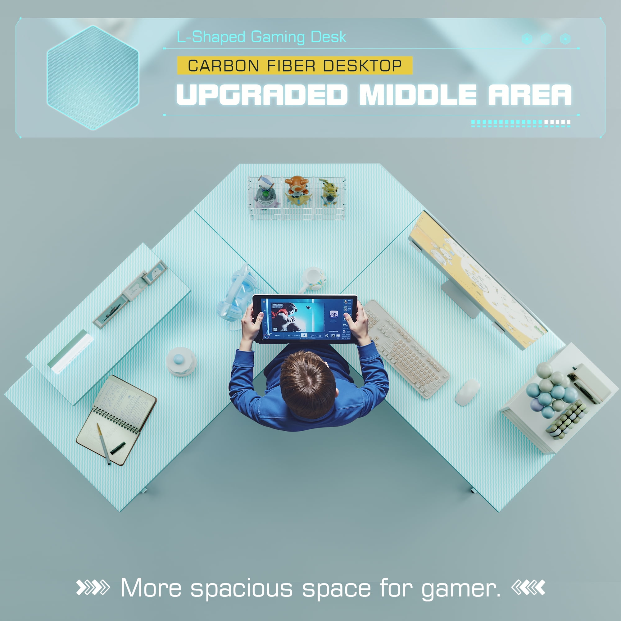 Homall L-Shaped Gaming Desk 51.2 Inches Corner Office Gaming Desk with Removable Monitor Riser, Blue
