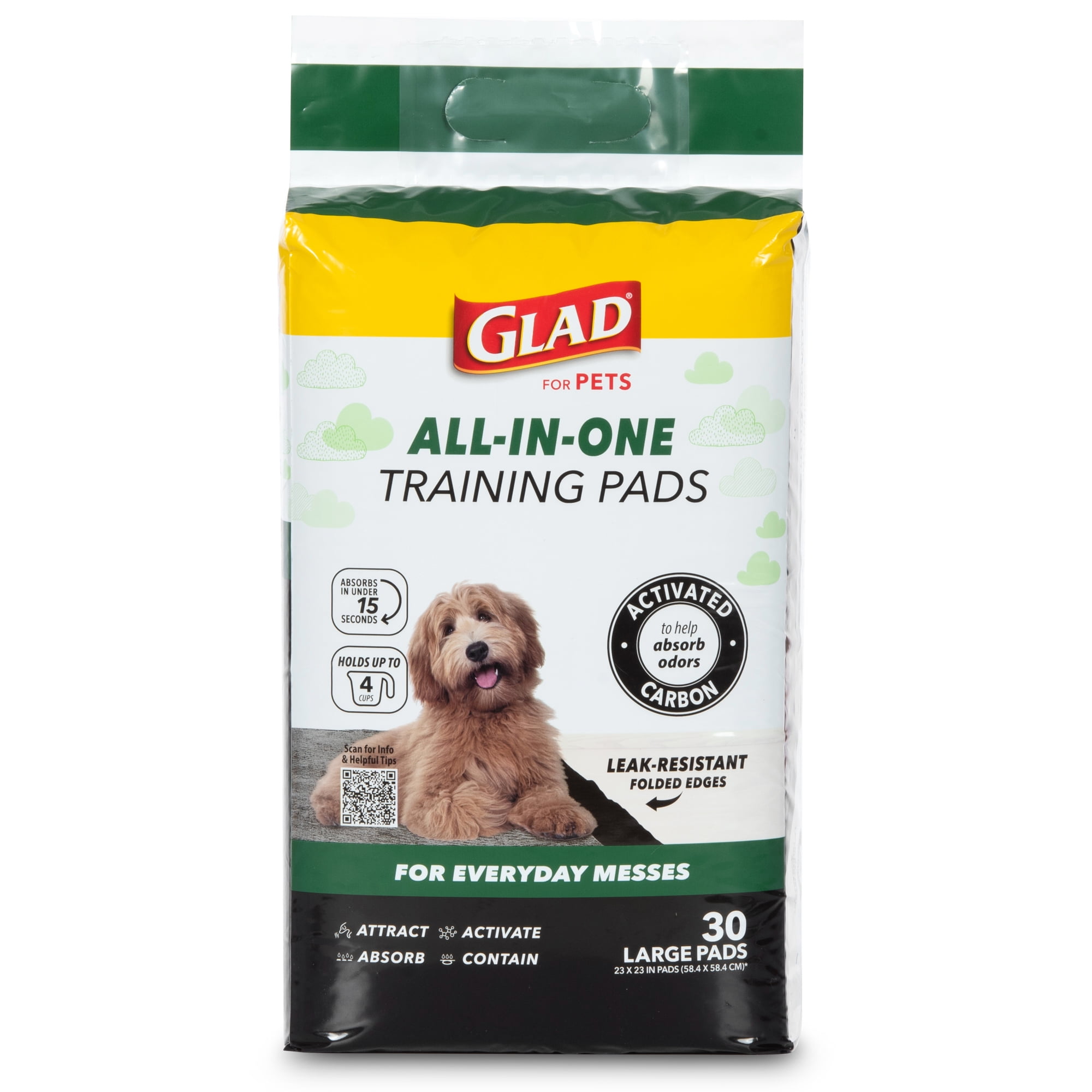 (2 pack) Glad Activated Charcoal Leak-Resistant Training Pads for Dogs, 23in x 23in, 30 Count