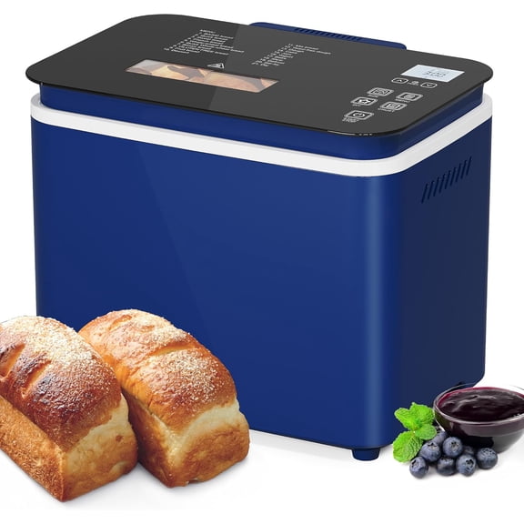 2.2LB Bread Maker Machine: 21 Programs with 3 Loaf Sizes 3 Crust Color, with Digital Touch Panel, 15H Timer, Keep Warm, Dough Maker & Kneading Machine, Blue