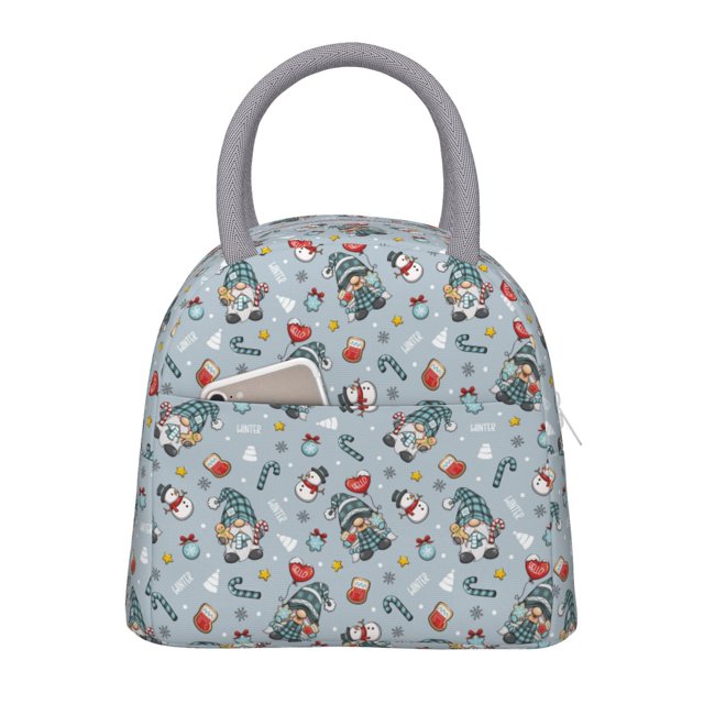 Fotbe Winter Gnome And Snowman Bolsa de Almuerzo con Estampado, Lonchera Aislada, Contenedor de Comida Reutilizable Tipo Cooler a Prueba de Fugas