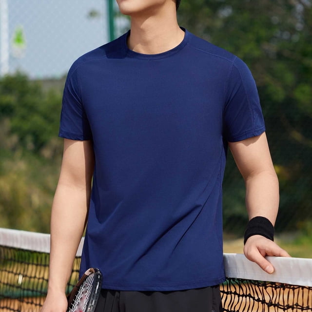 Styesk T Shirts for Man Solid-Color Casual Elastic Sports Short Sleeved Round-Neck Blouses