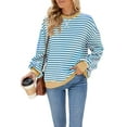 thumbnail image 2 of Deago Women Oversized Striped Color Block Long Sleeve Crew Neck Sweatshirt Casual Loose Pullover Y2K Shirt Top, 2 of 8