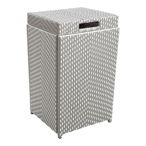Pemberly Row Outdoor Aluminum & Wicker Outdoor Trash Can in Gray