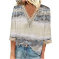 thumbnail image 2 of Fiudx Camisas de Mujer Blusas de Túnica Básica con Cuello En V y Costuras de Encaje Estampadas con Manga 3/4 para Mujer, 2 of 5