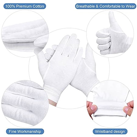 10 Pairs 100% Moisturizing Gloves for Dry Hands Overnight, 10 Pairs White Cotton Gloves for Women Eczema, Hand Moisturizer Sleeping Spa Gloves for Dry Hands Eczema