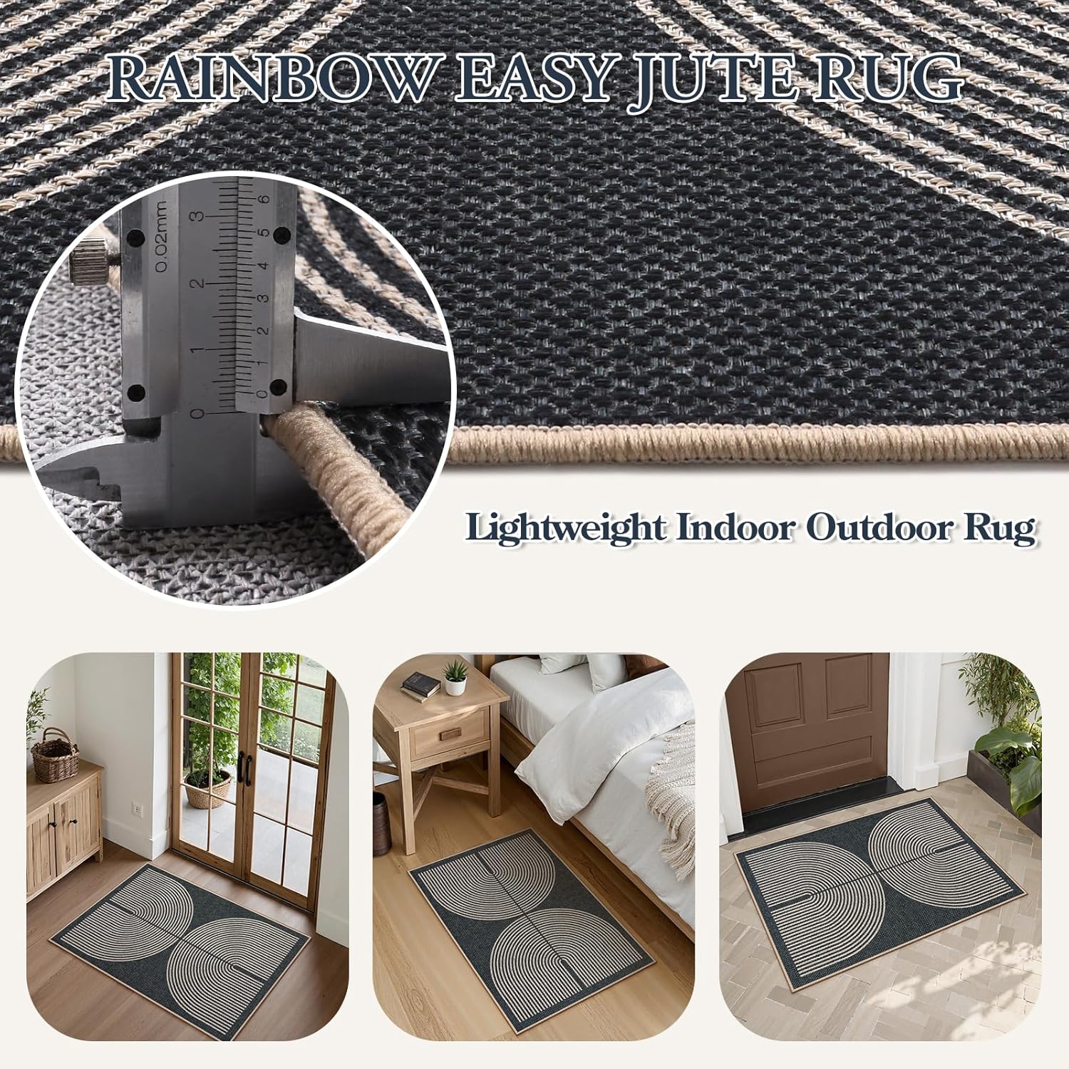 RUG ROBOT Modern Rainbow 2'x3' Rugs for Entryway, Washable Easy Jute Indoor Outdoor Rug, Non Slip Farmhouse Small Door Mat for Kitchen Bathroom Deck Patio