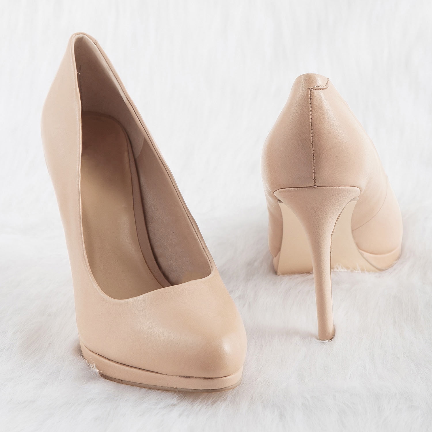 Carcuume Women's 100% Leather Platform Pumps Pointed Toe Stiletto Heels Vintage Wedding Party Dress Shoes, GFE-Nude-10