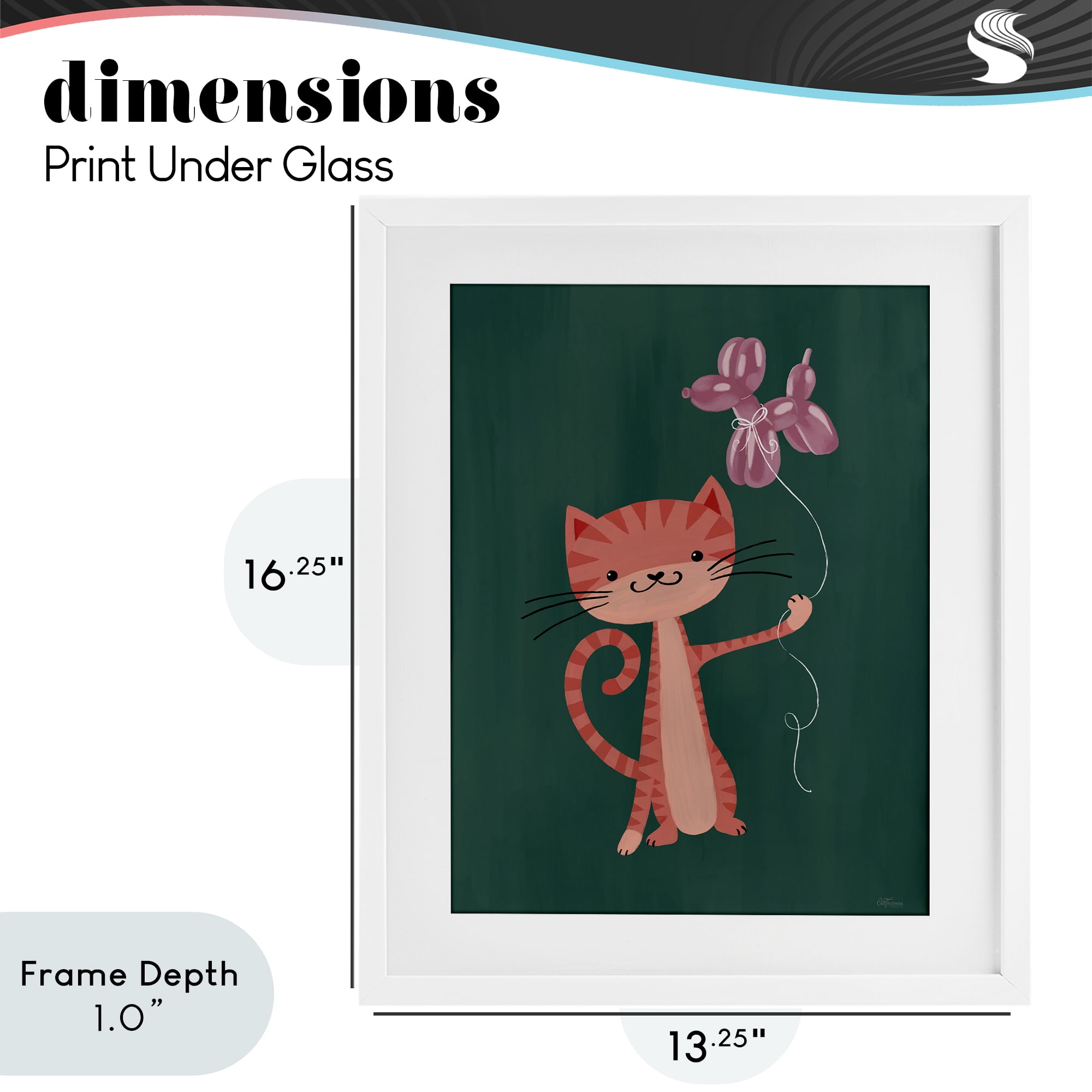 Stupell Industries Balloon Buddy Cat White Framed Print Under Glass, design by Cat Thurman Designs