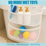 Colenumone Saddle Bath Toy Organizer, 2 Compartments Mesh Bathtub Toy Storage with 2 Detachable Suction Cups, Quick Drying Shower Toy Holder for Baby Toys and Essentials, Fits Rims up to 4.5