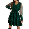 thumbnail image 1 of Vestido hasta la rodilla de manga larga con retazos de malla y escote en V sexy para mujer Fridja  NMB4912, 1 of 9