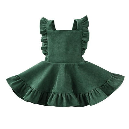 

Musuos Toddler Girl Suspender Solid Color Ruffle Sleeve Straps Velvet Dress