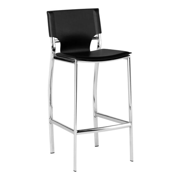 Jan 25 Inch Counter Height Chair, Gray Faux Leather, Chrome Metal Legs