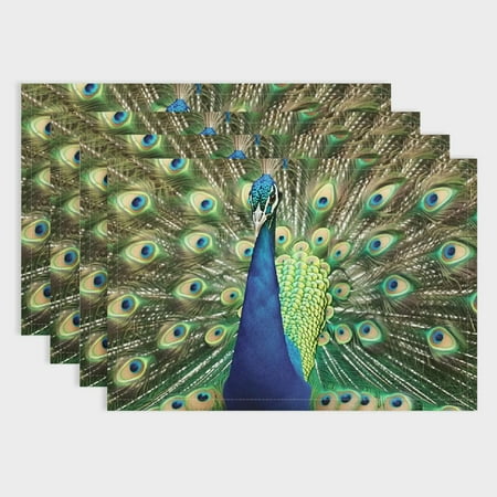 

RUIYC Peacock Feathers Linen Table Mat Set of 4 for Birthday Parties Christmas Restaurants Buffets & Home Decor 18x12in