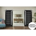 thumbnail image 3 of Sturdy Double Barn Door with | Quadro 4088 Matte Black with Frosted Glass | 13FT Rail Hangers Heavy Set | Solid Panel Interior, 3 of 6