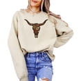thumbnail image 2 of Western Longhorn Skull Sweatshirt for Women Vintage Cow Skull Graphic Pullover Sand Sweatshirt Adult X-Large, 2 of 7