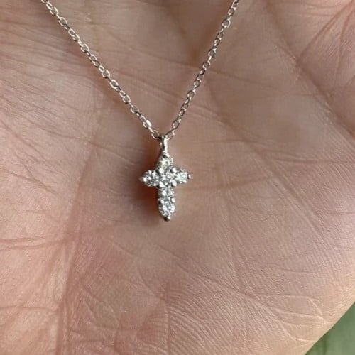 0.5Ct Round Cut Lab-Created Diamond Tiny Cross Pendant 14k White Gold Plated