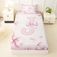 thumbnail image 3 of Manfei Romantic J Personalized Initial Twin Sheet Sets 3pcs for Girls,Dreamy Cute Princess Bow Bedding, 3 of 5