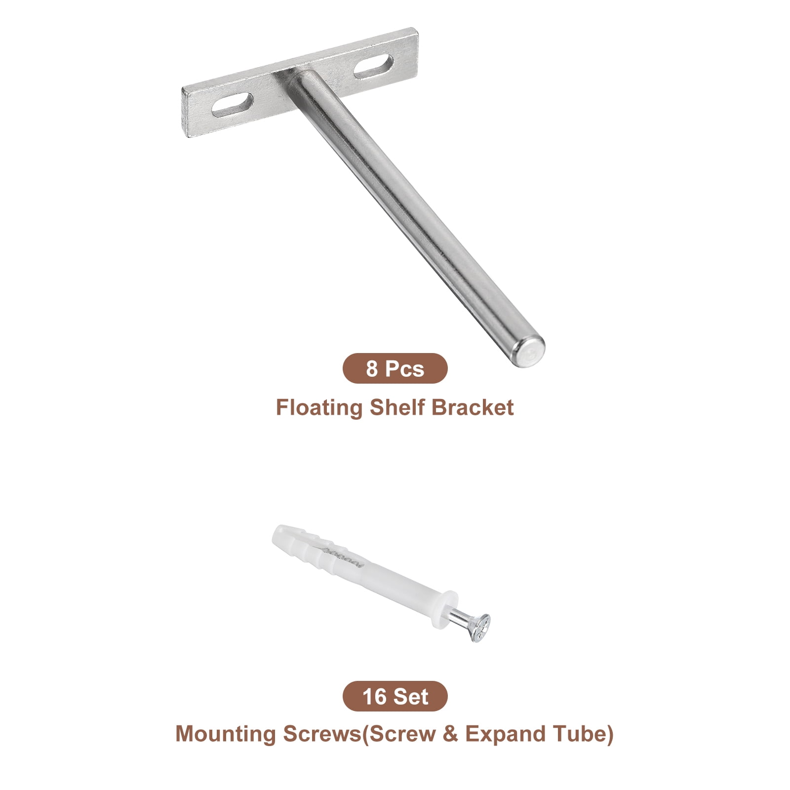 Uxcell 8Pack 5 Inch Wall Mounting Floating Shelf Bracket Blind Shelf Support, Silver
