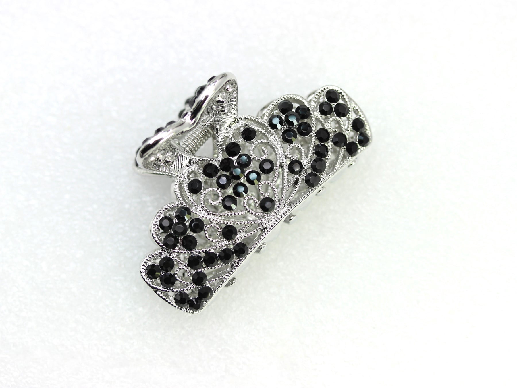 Faship Gorgeous Black Rhinestone Crystal Floral Hair Claw Clips