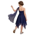 thumbnail image 2 of Hansber One Shoulder Asymmetrical Flower Girls Dress Juniors Bridesmaid Chiffon Wedding Pageant Party Gown Navy Blue 10, 2 of 7